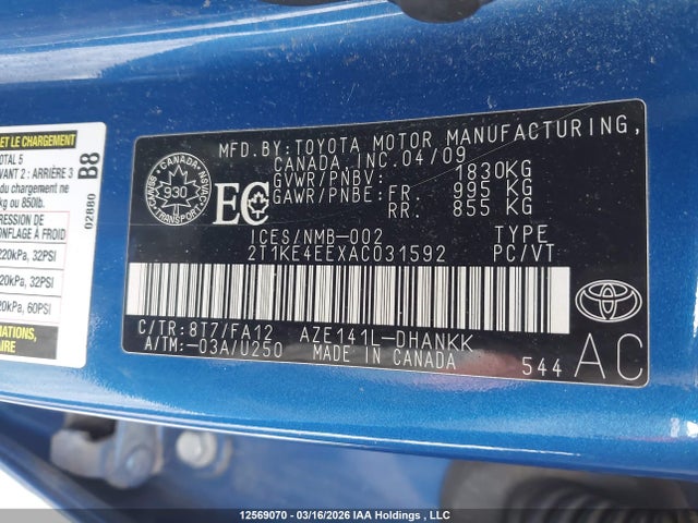 Aukcja sprzedaży 2010 Toyota Matrix Xr, vin: 2T1KE4EEXAC031592, numer aukcji: 12569070