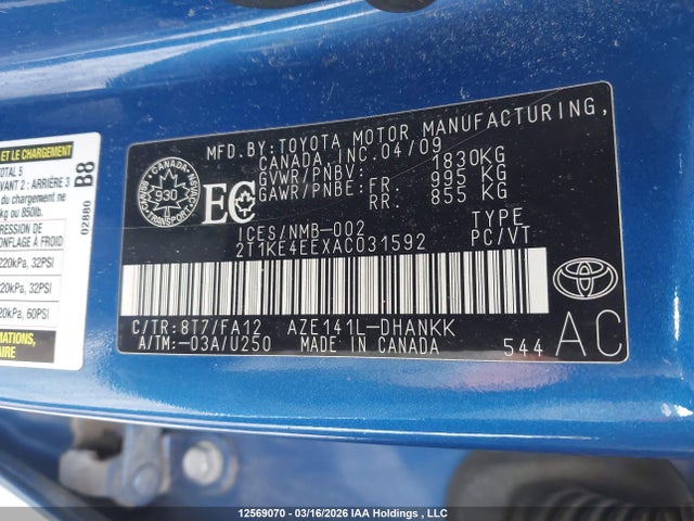 Aukcja sprzedaży 2010 Toyota Matrix Xr, vin: 2T1KE4EEXAC031592, numer aukcji: 12569070