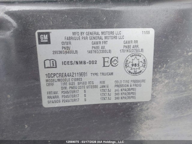 2010 Chevrolet Silverado 1500 მანქანა იყიდება აუქციონზე, vin: 1GCPCREA4AZ119601, აუქციონის ნომერი: 12569075