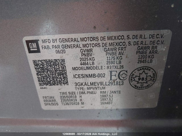 3GKALMEV9LL291813 GMC Terrain Sle