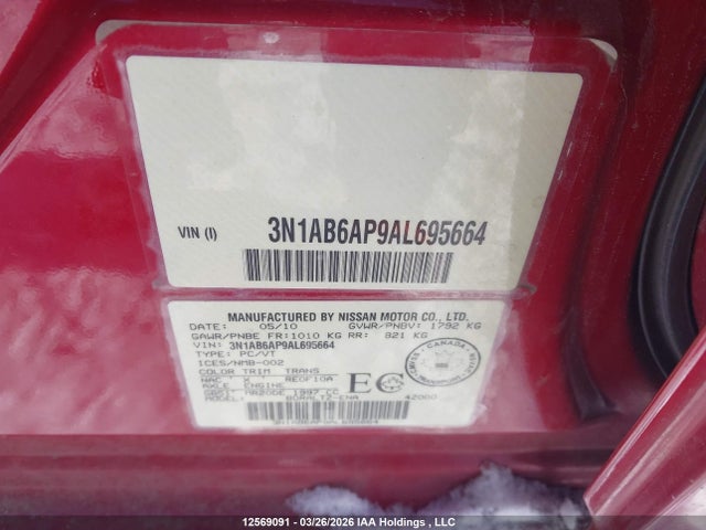 Aukcja sprzedaży 2010 Nissan Sentra 2.0/2.0s/sr/2.0sl, vin: 3N1AB6AP9AL695664, numer aukcji: 12569091