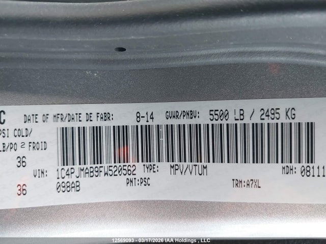 Продажа на аукционе авто 2015 Jeep Cherokee Sport, vin: 1C4PJMAB9FW520562, номер лота: 12569093