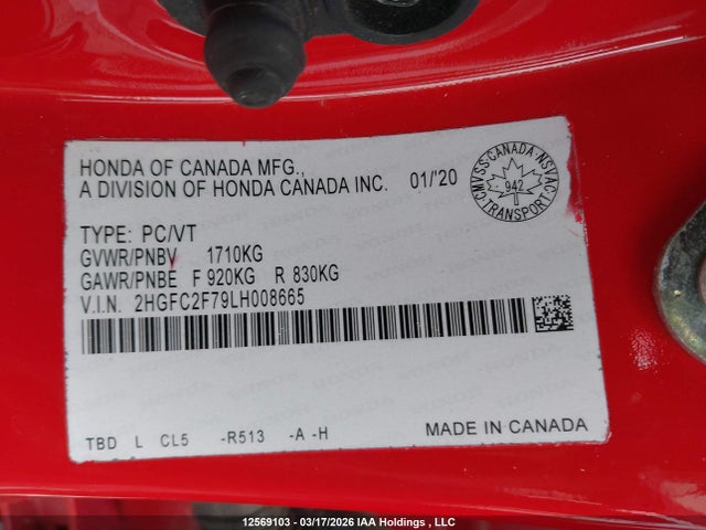 2020 Honda Civic Ex 4dr მანქანა იყიდება აუქციონზე, vin: 2HGFC2F79LH008665, აუქციონის ნომერი: 12569103