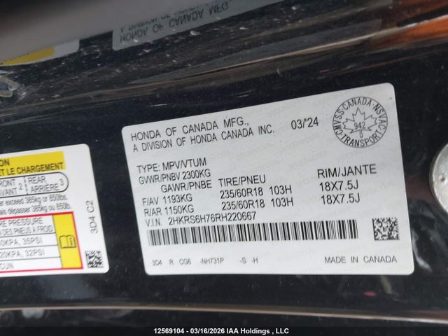 2HKRS6H76RH220667 Honda CR-V EXL