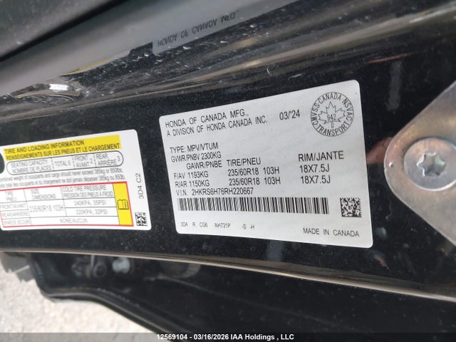 2HKRS6H76RH220667 Honda CR-V EXL