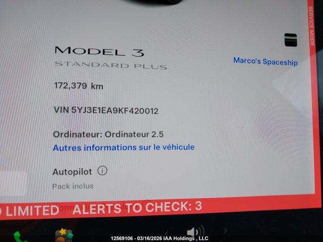 2019 Tesla Model 3 Long Range/mid Range/standard Range/standard Range Plus მანქანა იყიდება აუქციონზე, vin: 5YJ3E1EA9KF420012, აუქციონის ნომერი: 12569106