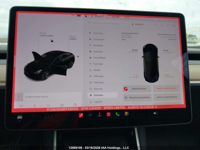 2019 Tesla Model 3 Long Range/mid Range/standard Range/standard Range Plus მანქანა იყიდება აუქციონზე, vin: 5YJ3E1EA9KF420012, აუქციონის ნომერი: 12569106