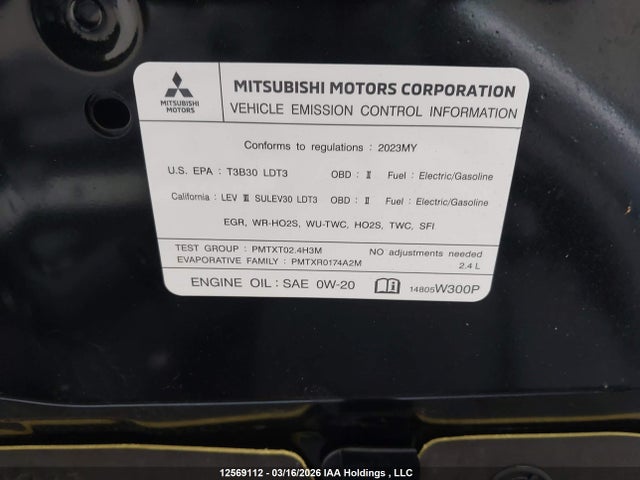 JA4T5UA98PZ607816 Mitsubishi Outlander Phev Le/sel