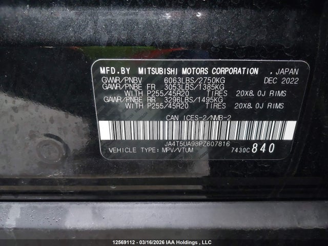 JA4T5UA98PZ607816 Mitsubishi Outlander Phev Le/sel