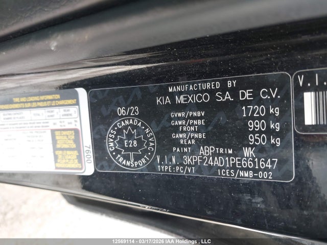 3KPF24AD1PE661647 KIA Forte Lx/lxs