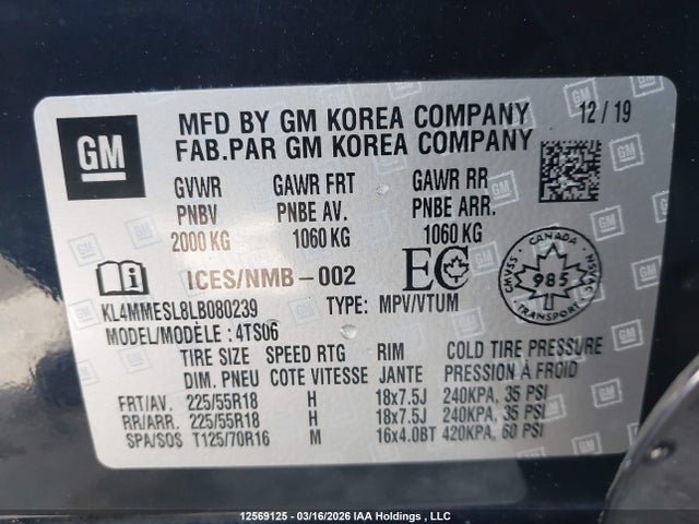 Продажа на аукционе авто 2020 Buick Encore Gx Awd Select, vin: KL4MMESL8LB080239, номер лота: 12569125
