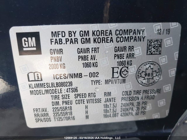 Продажа на аукционе авто 2020 Buick Encore Gx Awd Select, vin: KL4MMESL8LB080239, номер лота: 12569125
