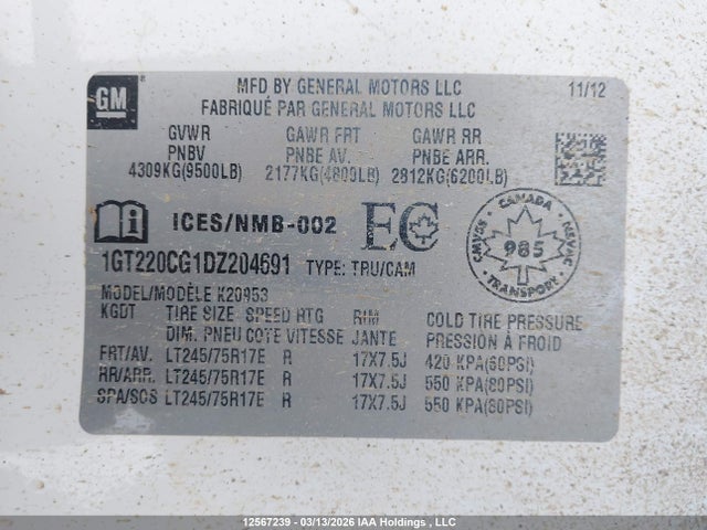 Aukcja sprzedaży 2013 Gmc Sierra 2500hd Sle, vin: 1GT220CG1DZ204691, numer aukcji: 12567239