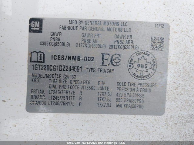 Aukcja sprzedaży 2013 Gmc Sierra 2500hd Sle, vin: 1GT220CG1DZ204691, numer aukcji: 12567239
