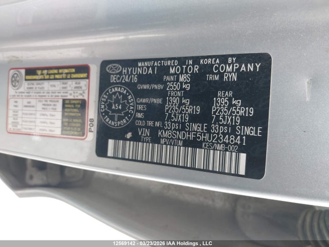 KM8SNDHF5HU234841 Hyundai Santa Fe Xl Limited