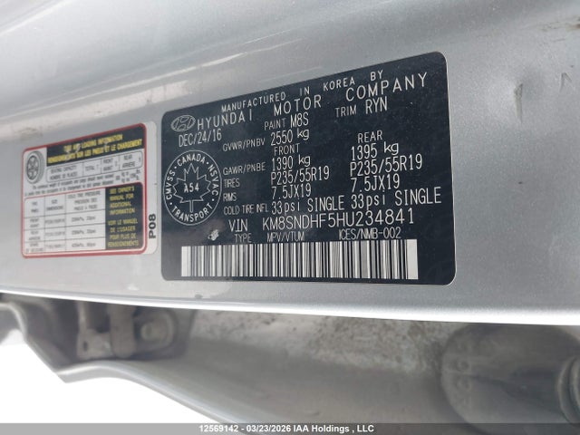 KM8SNDHF5HU234841 Hyundai Santa Fe Xl Limited
