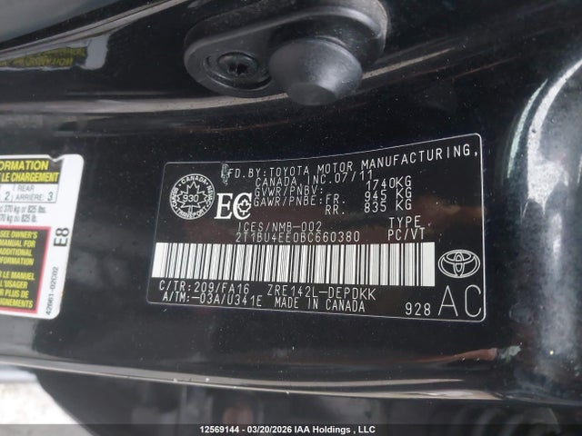 12569144 :رقم المزاد ، 2T1BU4EE0BC660380 vin ، 2011 Toyota Corolla مزاد بيع
