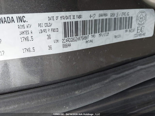 Aukcja sprzedaży 2017 Dodge Grand Caravan Se, vin: 2C4RDGBG2HR750807, numer aukcji: 12569150