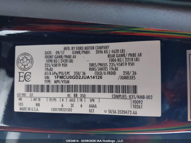 1FMCU0GD2JUA14126 Ford ESCAPE SE