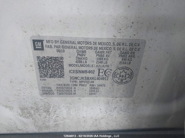 3GNCJKSBXKL404912 Chevrolet TRAX LS
