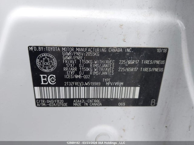 12569182 :رقم المزاد ، 2T3ZFREV3JW519989 vin ، 2018 Toyota Rav4 Le مزاد بيع