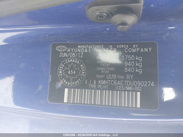 2013 Hyundai Veloster Turbo მანქანა იყიდება აუქციონზე, vin: KMHTC6AE7DU090274, აუქციონის ნომერი: 12553266