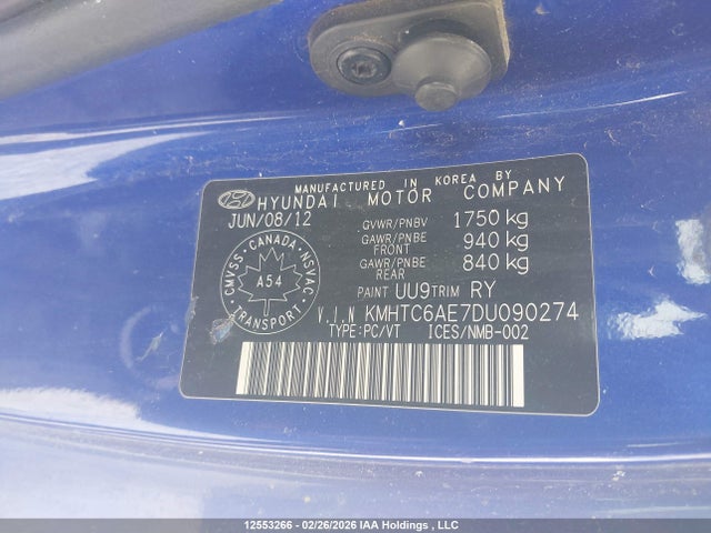 2013 Hyundai Veloster Turbo მანქანა იყიდება აუქციონზე, vin: KMHTC6AE7DU090274, აუქციონის ნომერი: 12553266