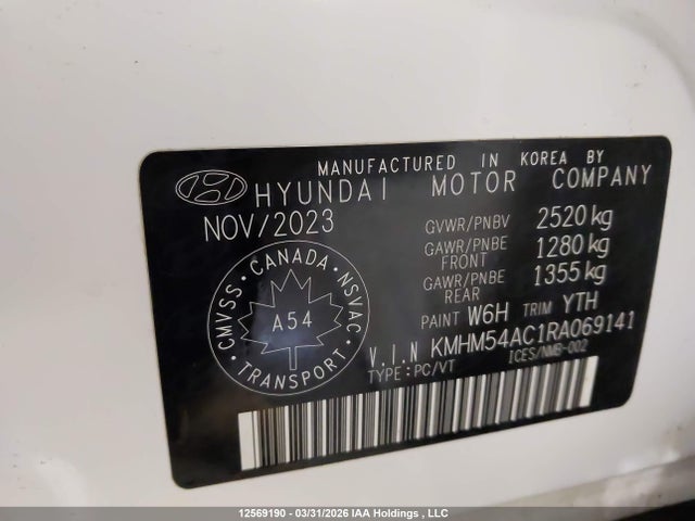 Auction sale of the 2024 Hyundai Ioniq 6 Limited, vin: KMHM54AC1RA069141, lot number: 12569190