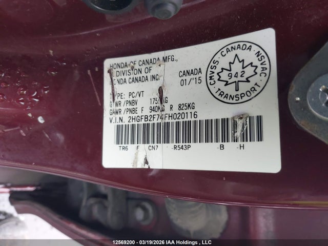 Aukcja sprzedaży 2015 Honda Civic, vin: 2HGFB2F74FH020116, numer aukcji: 12569200