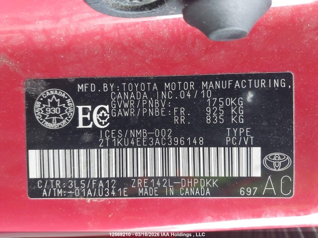 Aukcja sprzedaży 2010 Toyota Corolla Matrix, vin: 2T1KU4EE3AC396148, numer aukcji: 12569210