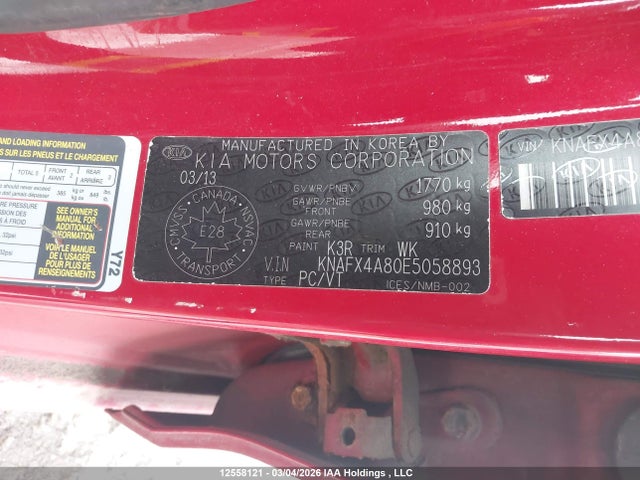 Продажа на аукционе авто 2014 Kia Forte 2.0l Ex/2.0l Sx, vin: KNAFX4A80E5058893, номер лота: 12558121