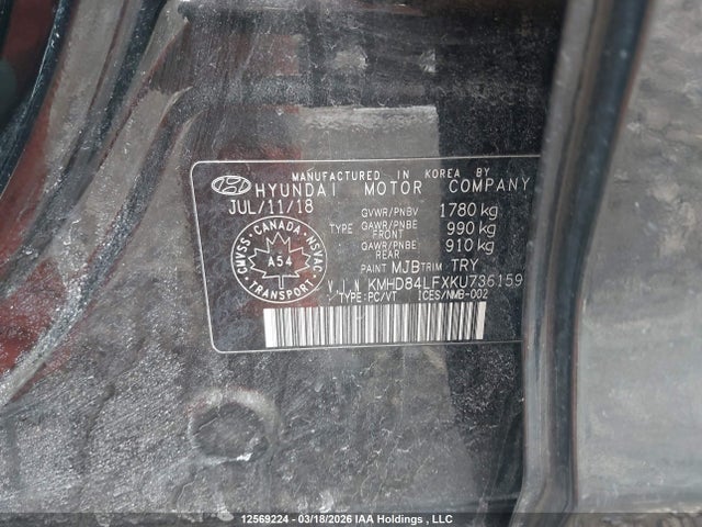 12569224 :رقم المزاد ، KMHD84LFXKU736159 vin ، 2019 Hyundai Elantra Sel/value/limited مزاد بيع