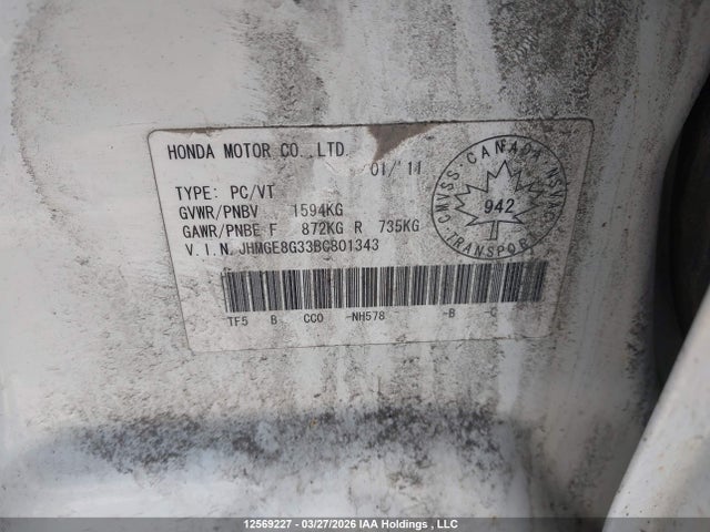 Продаж на аукціоні авто 2011 Honda Fit, vin: JHMGE8G33BC801343, номер лоту: 12569227