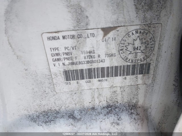 Продаж на аукціоні авто 2011 Honda Fit, vin: JHMGE8G33BC801343, номер лоту: 12569227