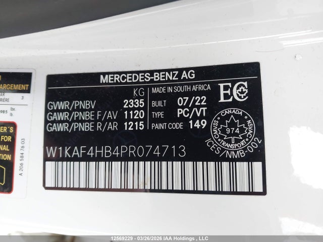 12569229 :رقم المزاد ، W1KAF4HB4PR074713 vin ، 2023 Mercedes-benz C 300 4matic مزاد بيع
