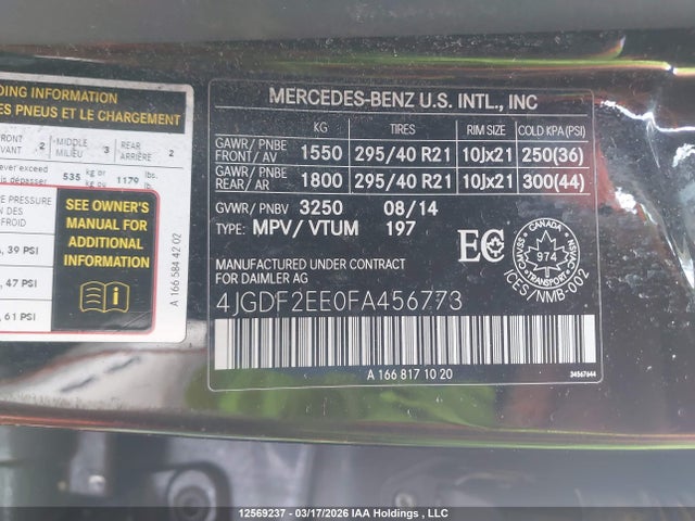 12569237 :رقم المزاد ، 4JGDF2EE0FA456773 vin ، 2015 Mercedes-benz Gl 350 Bluetec 4matic مزاد بيع