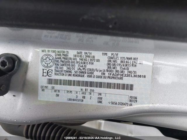 2014 Ford Focus S მანქანა იყიდება აუქციონზე, vin: 1FADP3E22EL303818, აუქციონის ნომერი: 12569241