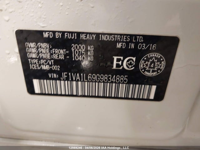 JF1VA1L69G9834885 Subaru Wrx Limited