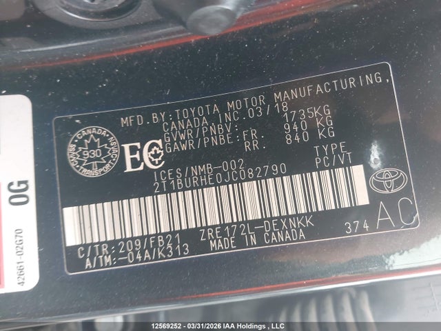 Toyota COROLLA LE 2018 2T1BURHE0JC082790 Image 9