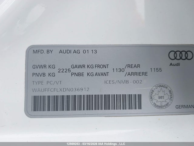 Aukcja sprzedaży 2013 Audi A4 Premium Plus, vin: WAUFFCFLXDN036912, numer aukcji: 12569253