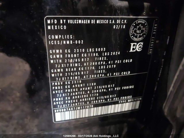 3VV0B7AX7JM117878 Volkswagen Tiguan Trendline