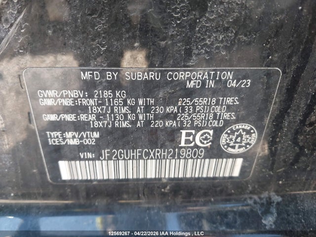 Продажа на аукционе авто 2024 Subaru Crosstrek Sport, vin: JF2GUHFCXRH219809, номер лота: 12569267