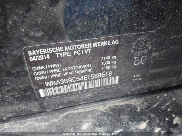 Продажа на аукционе авто 2014 Bmw 335 Xi, vin: WBA3B9C54EF588618, номер лота: 12569268