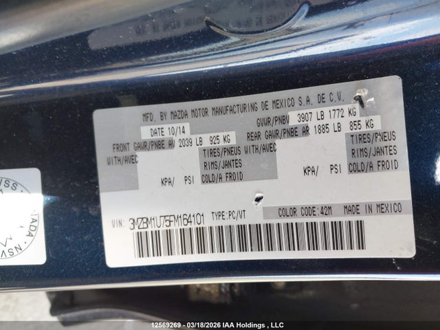 3MZBM1U75FM164101 Mazda 3 SPORT