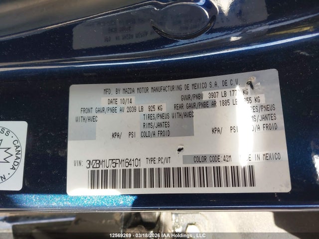3MZBM1U75FM164101 Mazda 3 SPORT
