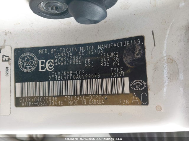 Продаж на аукціоні авто 2010 Toyota Corolla Ce, vin: 2T1BU4EE0AC222876, номер лоту: 12555578