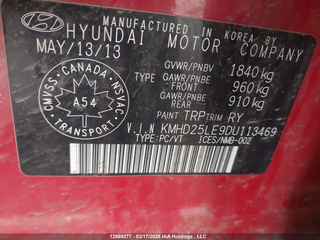 Продаж на аукціоні авто 2013 Hyundai Elantra, vin: KMHD25LE9DU113469, номер лоту: 12569277