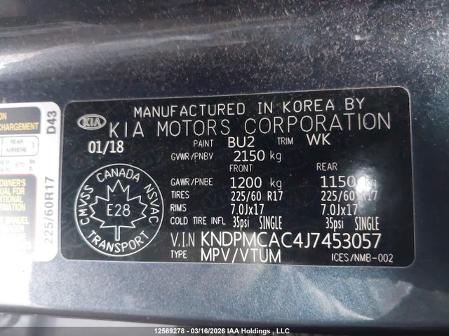 KNDPMCAC4J7453057 KIA Sportage Lx