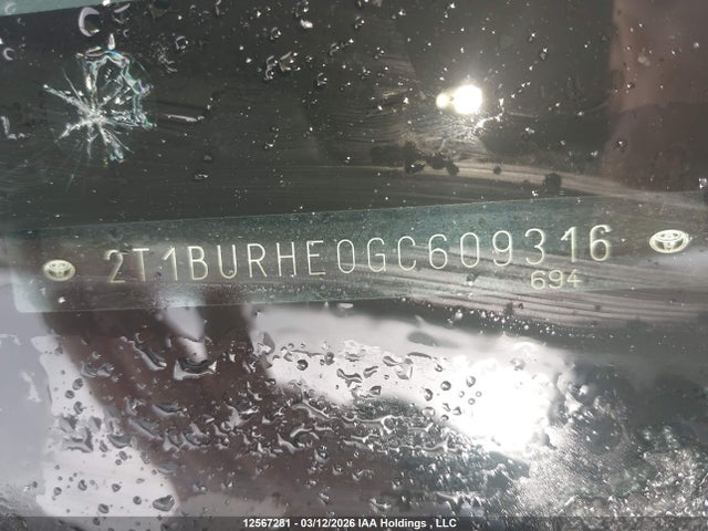 Aukcja sprzedaży 2016 Toyota Corolla Le, vin: 2T1BURHE0GC609316, numer aukcji: 12567281