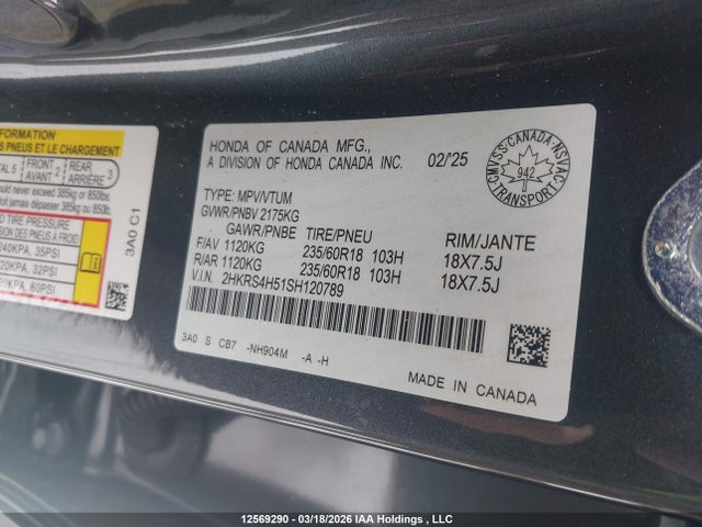 2HKRS4H51SH120789 Honda Cr-v Sport